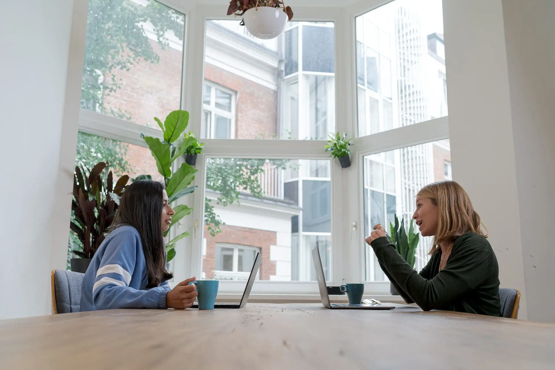 two women talking