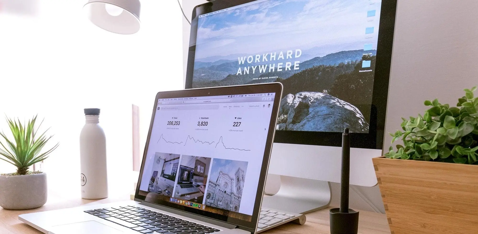 a laptop and desktop