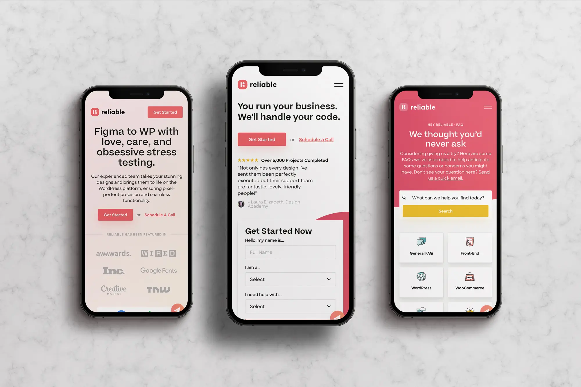 hey reliable website shown on three mobile phones